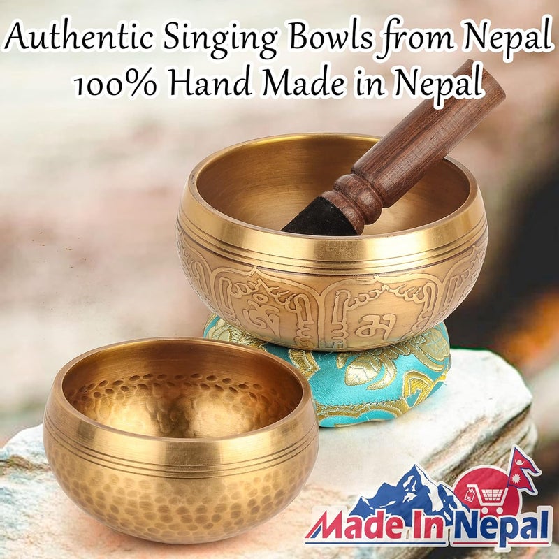 Relaehih 2-Pack Tibetan Singing Bowls Set - 100% Handmade in Nepal, Sound Bowl Meditation Set for Yoga, Chakra Healing, Meditation Gifts, Unique Gifts for Women (Blue, 3.15 + 4 inch) - Image 4